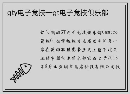gty电子竞技—gt电子竞技俱乐部